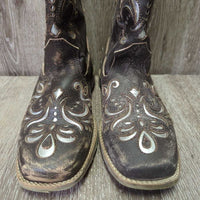 JUNIORS Square Toe Distressed Western Boots *xc/vgc, clean, rubs
