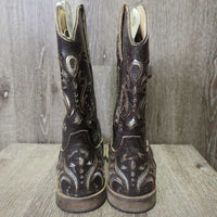 JUNIORS Square Toe Distressed Western Boots *xc/vgc, clean, rubs
