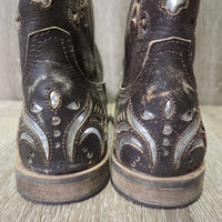 JUNIORS Square Toe Distressed Western Boots *xc/vgc, clean, rubs
