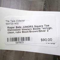 JUNIORS Square Toe Distressed Western Boots *xc/vgc, clean, rubs
