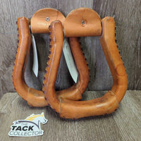 Narrow Leather Western Bell Stirrups *vgc, mnr scuffs, dirt, stains & rubs
