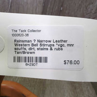 Narrow Leather Western Bell Stirrups *vgc, mnr scuffs, dirt, stains & rubs
