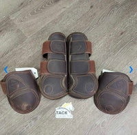 Open Front & Hind Leather Boots, velcro *vgc, clean, mnr rubs, residue, scuffs & scratches
