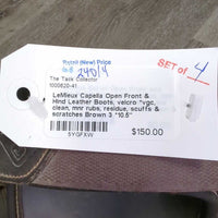 Open Front & Hind Leather Boots, velcro *vgc, clean, mnr rubs, residue, scuffs & scratches
