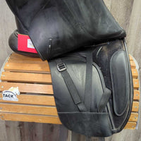 17" Adj *Blue M/W In Bates Isabell Werth, 2 Med/Lg Front Velcro Blocks, Synthetic Wool Flocking, Front & Rear Gusset Panels, Flaps: 16"L x 11"W, Serial # V0611637-44
