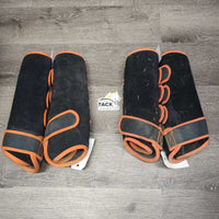 SET: Quilt Dressage Saddle Pad, piping AND 4 Closed Boots, Velcro *vgc, clean & mnr residue, mnr stains, dirt, sand & hair
