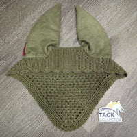 Crochet Bonnet Ear Bonnet Fly Veil, piping *xc/like new, clean
