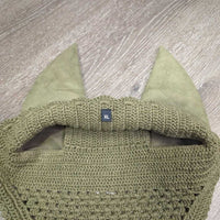 Crochet Bonnet Ear Bonnet Fly Veil, piping *xc/like new, clean
