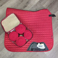 Set of 6: Microsuede Dressage Saddle Pad, 4 Polos & bag *vgc/xc, clean, mnr hair & rubs
