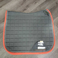 Thick Quilt Dressage Saddle Pad, x2 piping, tabs *vgc, clean, threads, mnr faded, rubs, stains & pills, curled corner

