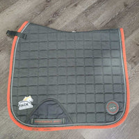 Thick Quilt Dressage Saddle Pad, x2 piping, tabs *vgc, clean, threads, mnr faded, rubs, stains & pills, curled corner
