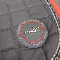 Thick Quilt Dressage Saddle Pad, x2 piping, tabs *vgc, clean, threads, mnr faded, rubs, stains & pills, curled corner
