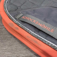 Thick Quilt Dressage Saddle Pad, x2 piping, tabs *vgc, clean, threads, mnr faded, rubs, stains & pills, curled corner
