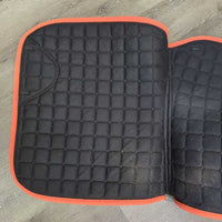Thick Quilt Dressage Saddle Pad, x2 piping, tabs *vgc, clean, threads, mnr faded, rubs, stains & pills, curled corner

