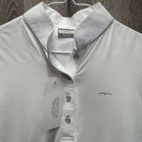 SS Show Shirt, 1/4 Button Up, bling *vgc,/gc pulled sleeve seam-L, older?, faded tag, mnr seam puckers, mnr stains
