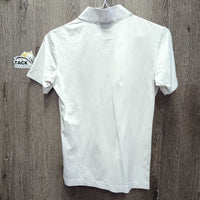 SS Show Shirt, 1/4 Button Up, bling *vgc,/gc pulled sleeve seam-L, older?, faded tag, mnr seam puckers, mnr stains
