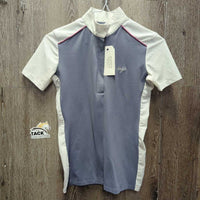SS Show Shirt, 1/3 Zip Up, Snap Collar, Mesh sides, Sleeves & Shoulders *vgc/gc, bubbled & crinkled collar, seam puckers, shrunk?
