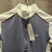 SS Show Shirt, 1/3 Zip Up, Snap Collar, Mesh sides, Sleeves & Shoulders *vgc/gc, bubbled & crinkled collar, seam puckers, shrunk?
