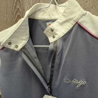 SS Show Shirt, 1/3 Zip Up, Snap Collar, Mesh sides, Sleeves & Shoulders *vgc/gc, bubbled & crinkled collar, seam puckers, shrunk?

