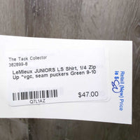 JUNIORS LS Shirt, 1/4 Zip Up *vgc, seam puckers
