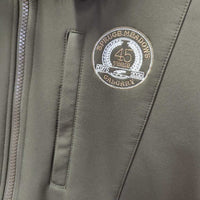 Light Soft Shell Jacket, Zip Off Hood "Spruce Meadows 45 Yrs" *xc/vgc, clean, mnr clumpy, seam puckers & hair
