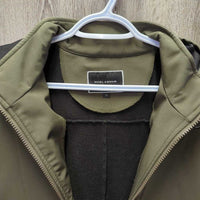 Light Soft Shell Jacket, Zip Off Hood "Spruce Meadows 45 Yrs" *xc/vgc, clean, mnr clumpy, seam puckers & hair
