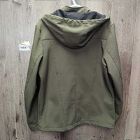 Light Soft Shell Jacket, Zip Off Hood "Spruce Meadows 45 Yrs" *xc/vgc, clean, mnr clumpy, seam puckers & hair

