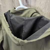 Light Soft Shell Jacket, Zip Off Hood "Spruce Meadows 45 Yrs" *xc/vgc, clean, mnr clumpy, seam puckers & hair
