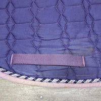 Thick Quilt Dressage Saddle Pad, Piping *gc, residue, stains, hairy, rubs, unstitched seams, pills, faded, frayed binding
