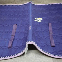 Thick Quilt Dressage Saddle Pad, Piping *gc, residue, stains, hairy, rubs, unstitched seams, pills, faded, frayed binding
