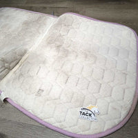 Thick Quilt Dressage Saddle Pad, Piping *gc, residue, stains, hairy, rubs, unstitched seams, pills, faded, frayed binding
