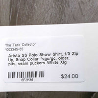 SS Polo Show Shirt, 1/3 Zip Up, Snap Collar *vgc/gc, older, pits, seam puckers
