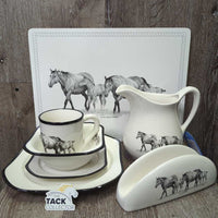 "Young & Restless" 20pc Dinnerware Set: 4 x: Bowls, Small Plates, Large Plates, Mugs, 1x Napkin Holder, Pitcher, 2 Placemats *xc, mnr scratches & stain
