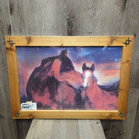 Mare & Foal Puzzle, Wood Frame, leather laces *vgc, chipped edges
