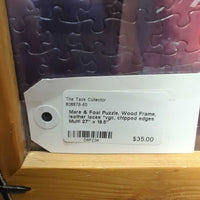 Mare & Foal Puzzle, Wood Frame, leather laces *vgc, chipped edges
