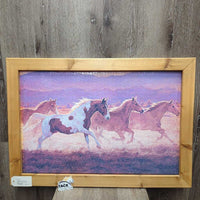 4 Running Horses Puzzle, Thick Wood Frame *gc, loose tape backing & puzzle pieces
