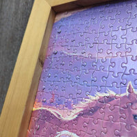 4 Running Horses Puzzle, Thick Wood Frame *gc, loose tape backing & puzzle pieces
