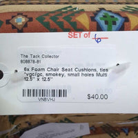 6x Foam Chair Seat Cushions, ties *vgc/gc, smokey, small holes
