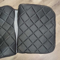 Thick Quilt Dressage Saddle Pad, piping *gc, older, stains, dingy?discolored, clean, mnr hairy, cut tabs
