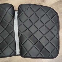 Thick Quilt Dressage Saddle Pad, piping. cut tabs *gc, older, stains, dingy?discolored, clean, mnr hairy, cut tabs
