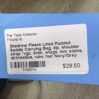 Fleece Lined Padded Saddle Carrying Bag, zip, shoulder strap *vgc, older, snags, mnr stains, dirt/residue, rubs, hair
