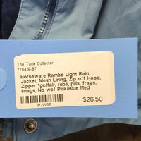 Light Rain Jacket, Mesh Lining, Zip off Hood, Zipper *gc/fair, rubs, pills, frays, snags, No wpf
