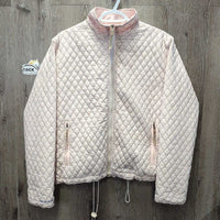 Light Quilt Jacket, Satin Lining, Zipper *gc, clean, puckers, older, v.stretched elastic drawstring
