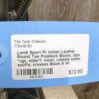 Pr Italian Leather Round Toe Paddock Boots, zips *vgc, older?, clean, rubbed soles, scuffs, creases
