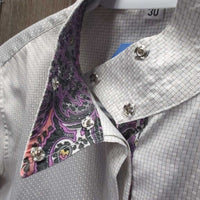 LS Show Shirt, snap Collar *gc/fair, puckers, older, faded, puckers, bubbled collar
