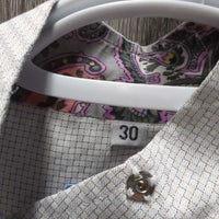 LS Show Shirt, snap Collar *gc/fair, puckers, older, faded, puckers, bubbled collar
