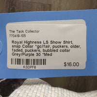 LS Show Shirt, snap Collar *gc/fair, puckers, older, faded, puckers, bubbled collar

