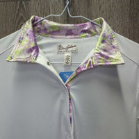 LS Show Sun Shirt, 1/3 Snap Collar, Mesh Sleeves *vgc/gc, v.bubbled collar, crinkled & stained cuffs
