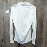 LS Show Sun Shirt, 1/3 Snap Collar, Mesh Sleeves *vgc/gc, v.bubbled collar, crinkled & stained cuffs
