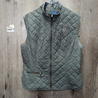 Quilt Vest, zipper *gc, discolored armpits, linty, older, puckers, hairy, loose lining
